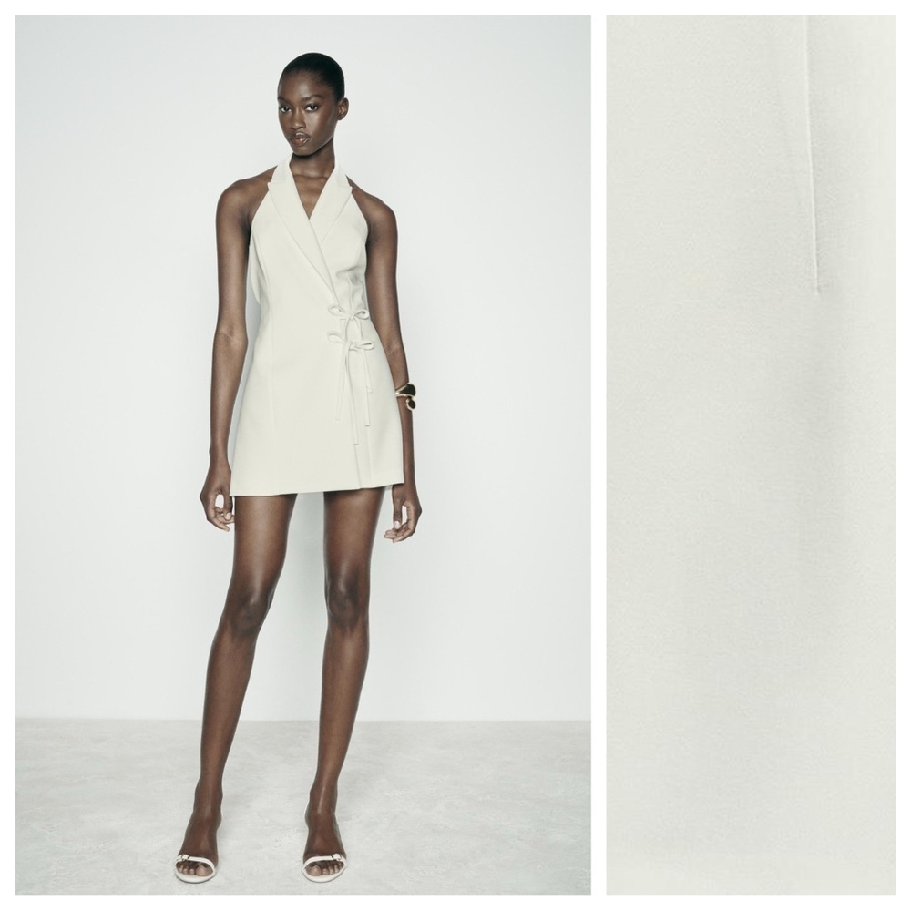 NWT. Zara White Wrap Halter Neck Jumpsuit with Front Bow Detail. Size XL.